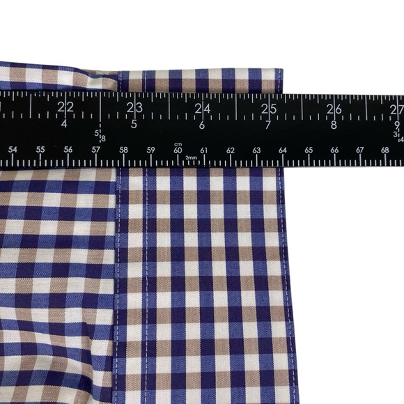 Alfani Mens Button Up Shirt Size XL 17 34/35 Fitted Performance Navy Tan Check - Picture 11 of 15